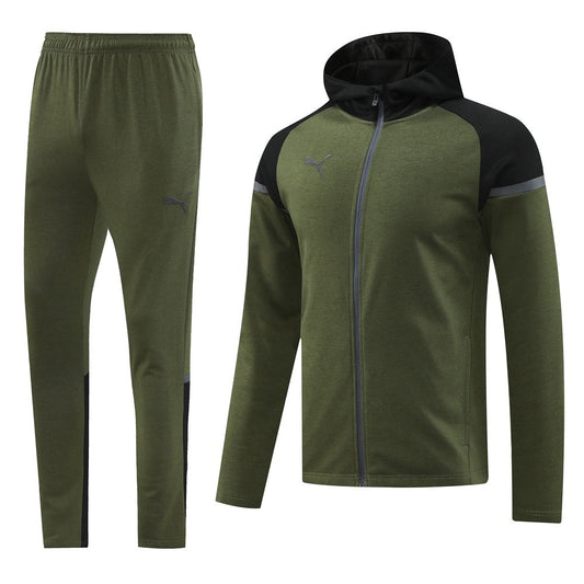 Tuta Sport verde militare con cappuccio