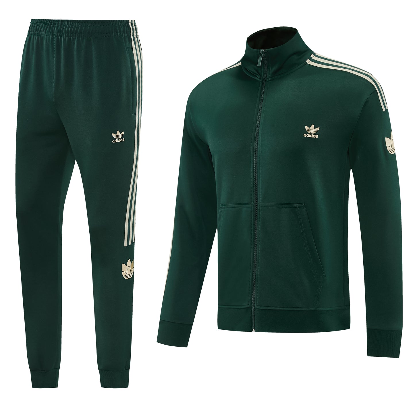 Tuta Sport Zip Intera Verde Scuro righe dorate
